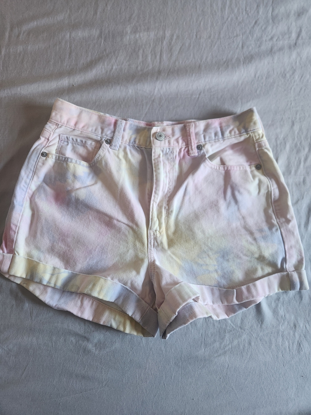American Eagle Outfitters Pastel Tie-Dye Denim Shorts - Pink & Yellow